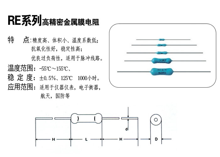 RE精密金屬膜電阻,精密金屬膜電阻,高精密電阻,金屬膜電阻